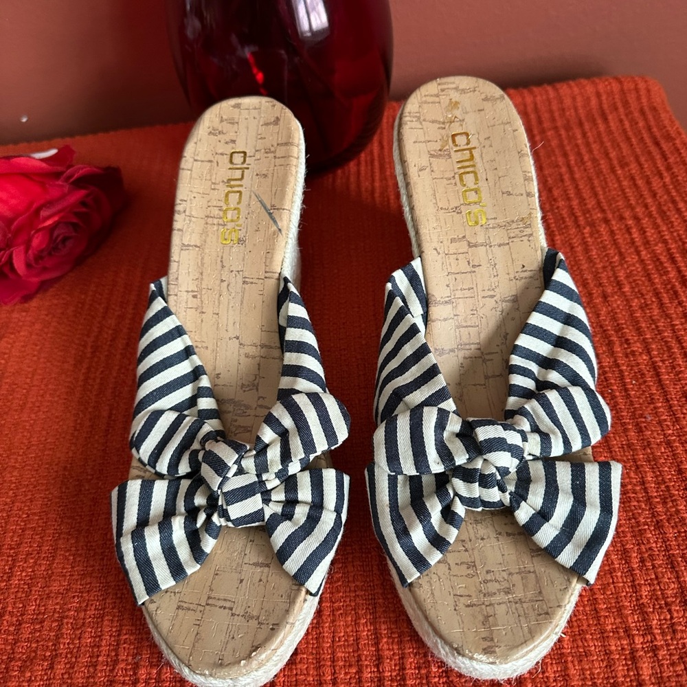 Chico's Navy and White Striped Espadrilles